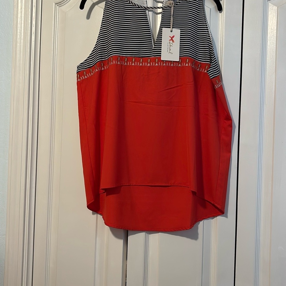 NWT Thml Clothing Orange, Black, White w/ Southwest Stitching Sleeveless Top